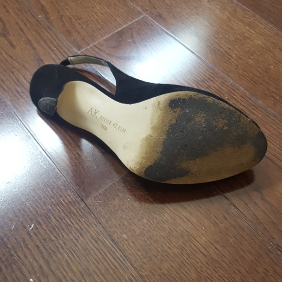 Anne Klein Black Suede Peep Toe Slingback Pumps - Picture 3 of 3